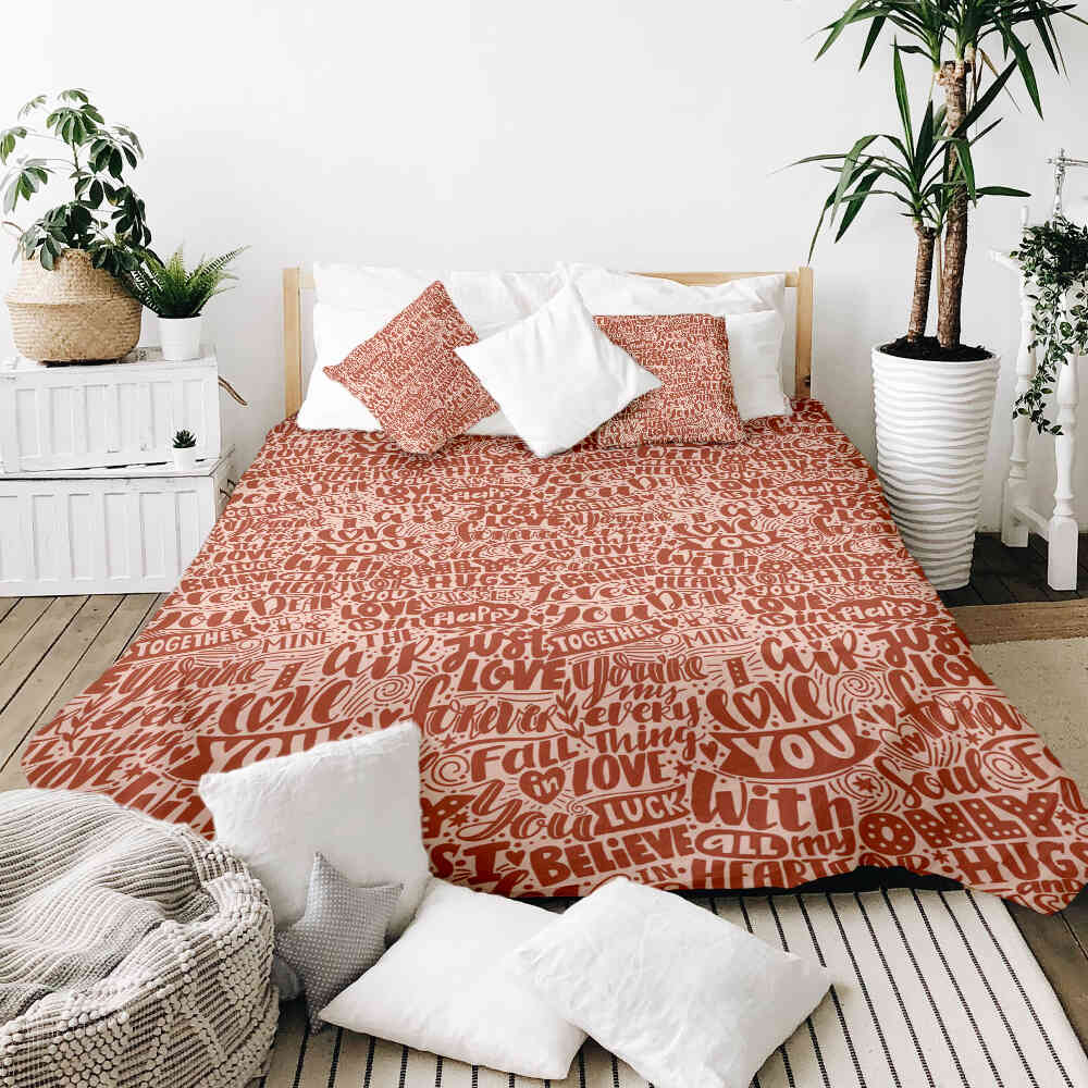 Housse à motifs pour couverture lestée, motif Papier, sur un lit