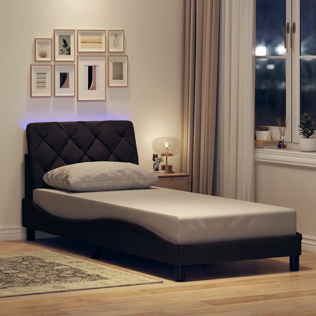 Sommier en tissu avec éclairage LED marron foncé, photo d'ambiance
