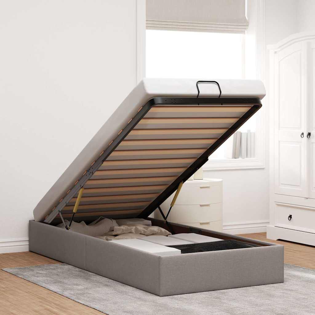 Sommier coffre en tissu taupe, photo produit