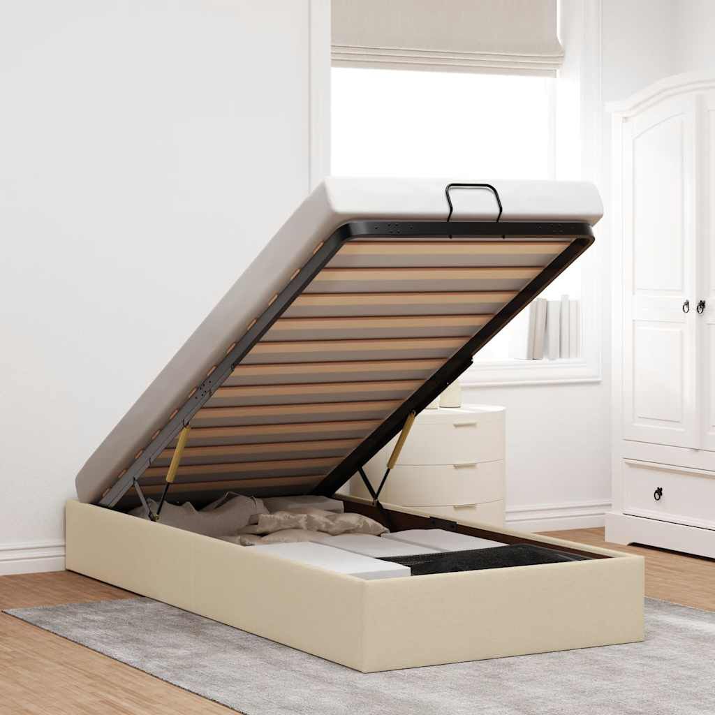 Sommier coffre en tissu crème, photo produit