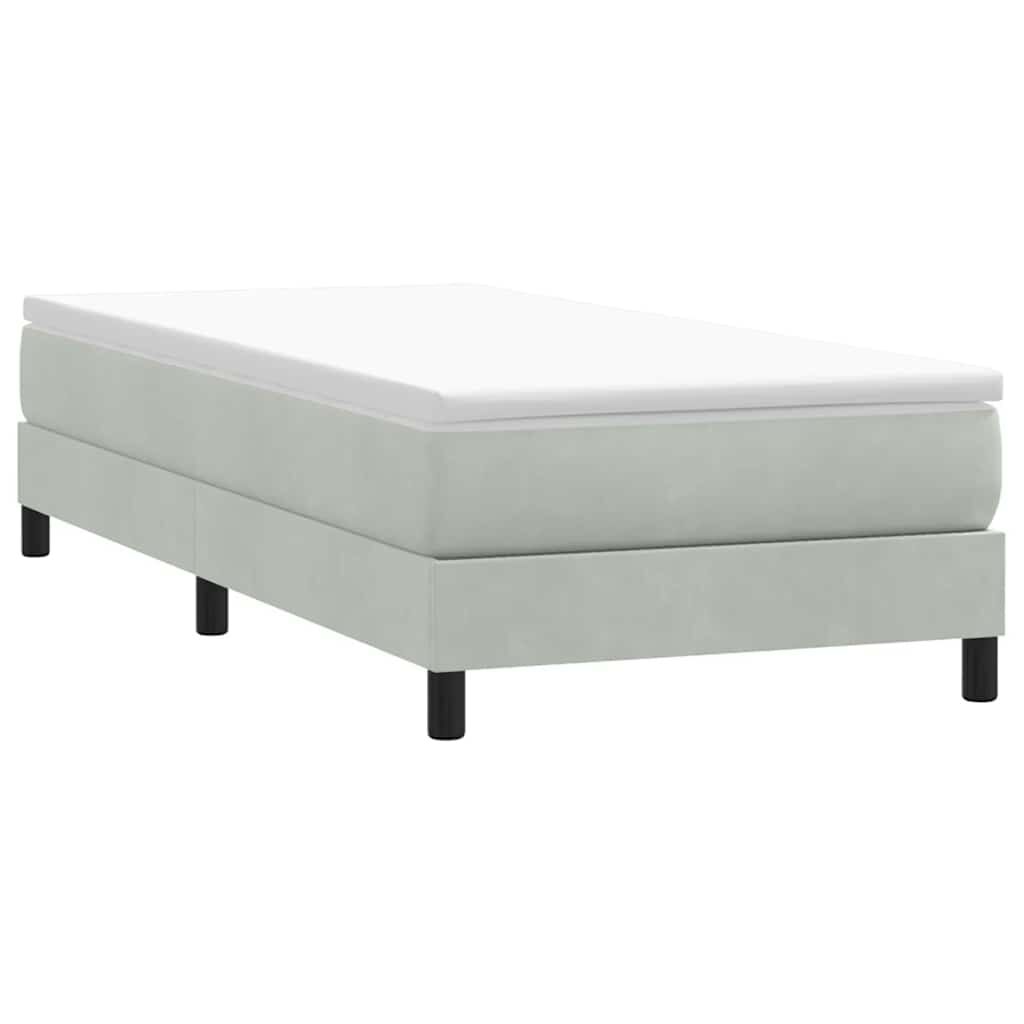 Sommier tapissier en velours gris clair, grandes longueurs, photo produit