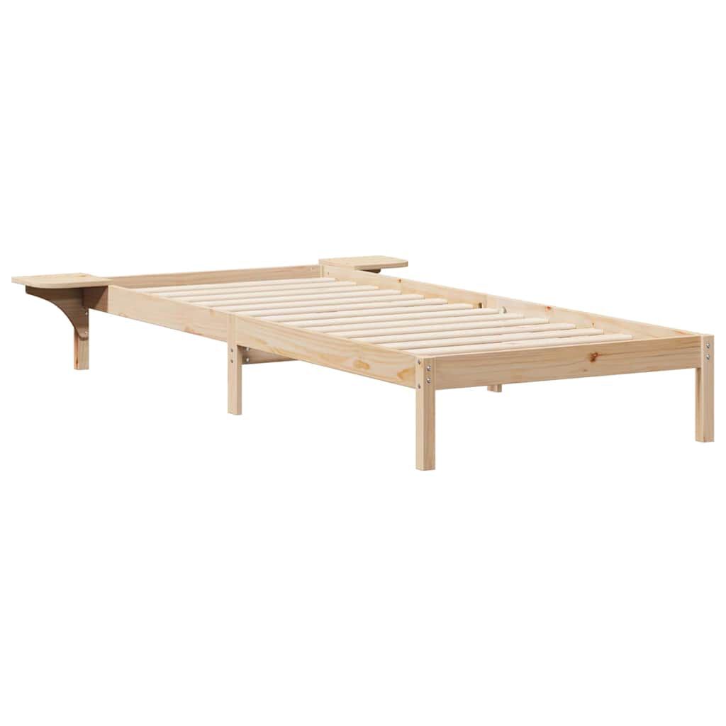 Sommier en pin massif avec tables de chevet intégrées, coloris naturel, photo produit #Couleur_Naturel