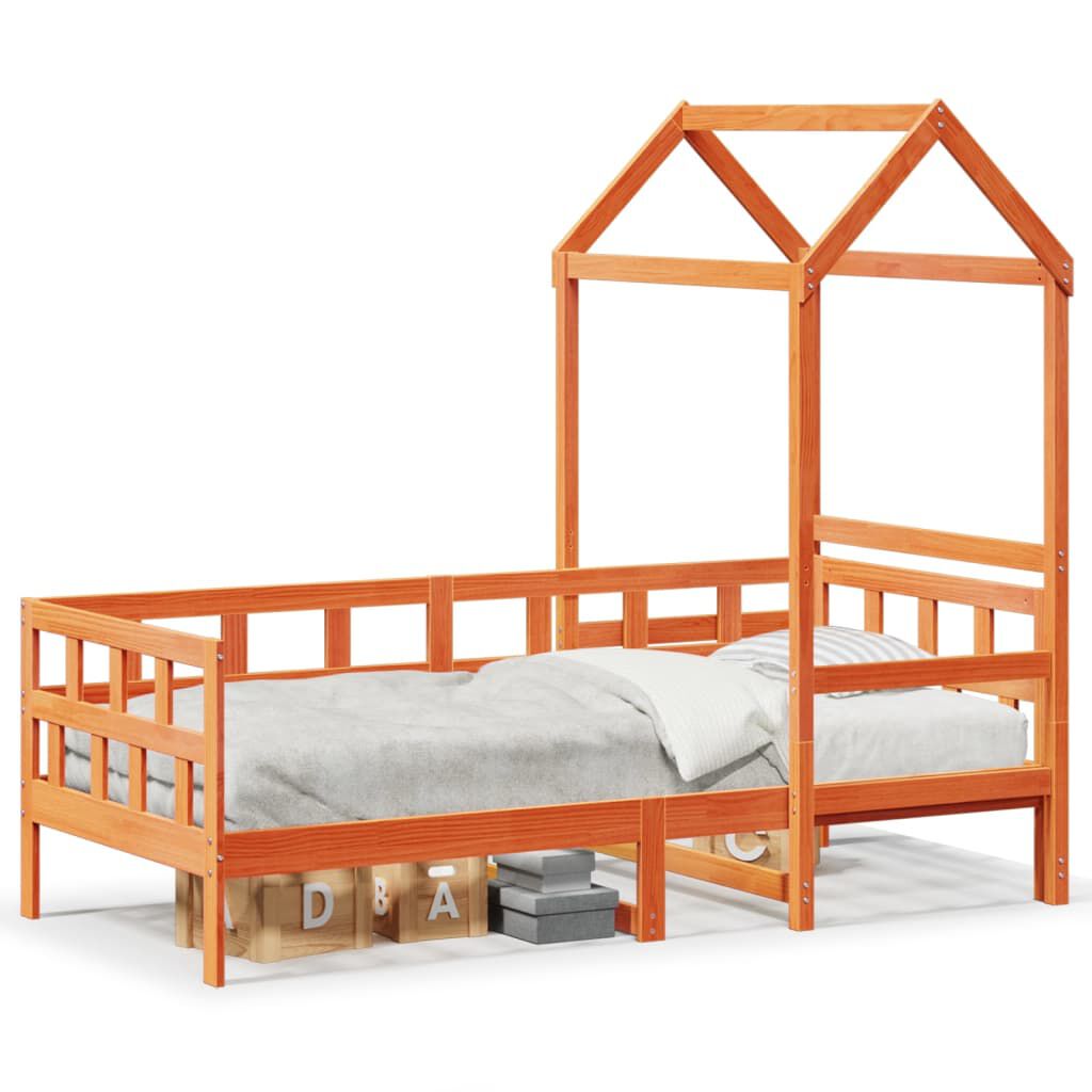 Lit de jour cabane avec toit cire marron