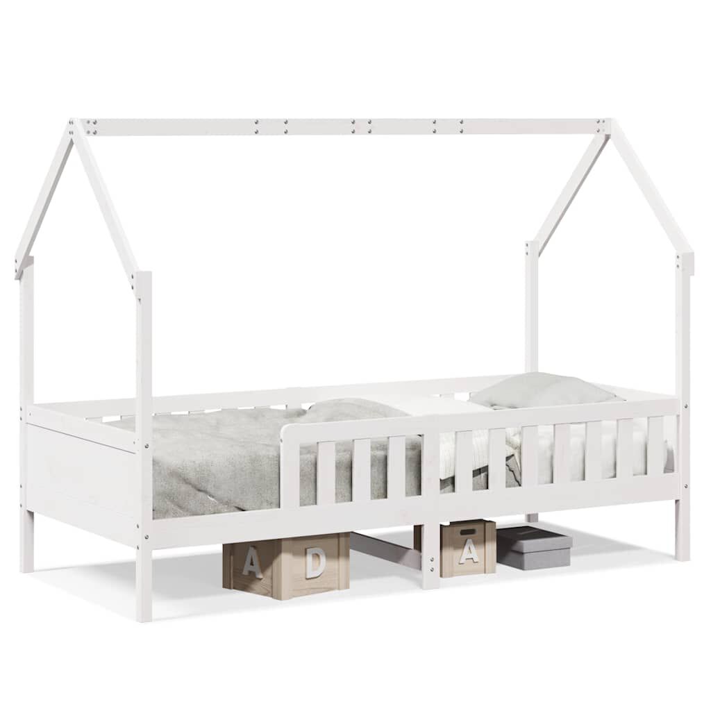 Lit cabane enfant surélevé en pin massif, coloris blanc, photo produit, deuxième vue