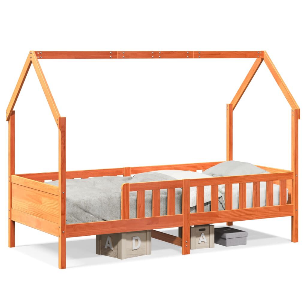 Lit cabane enfant surélevé en pin massif, coloris brun ciré, photo produit, deuxième vue #Couleur_Brun ciré