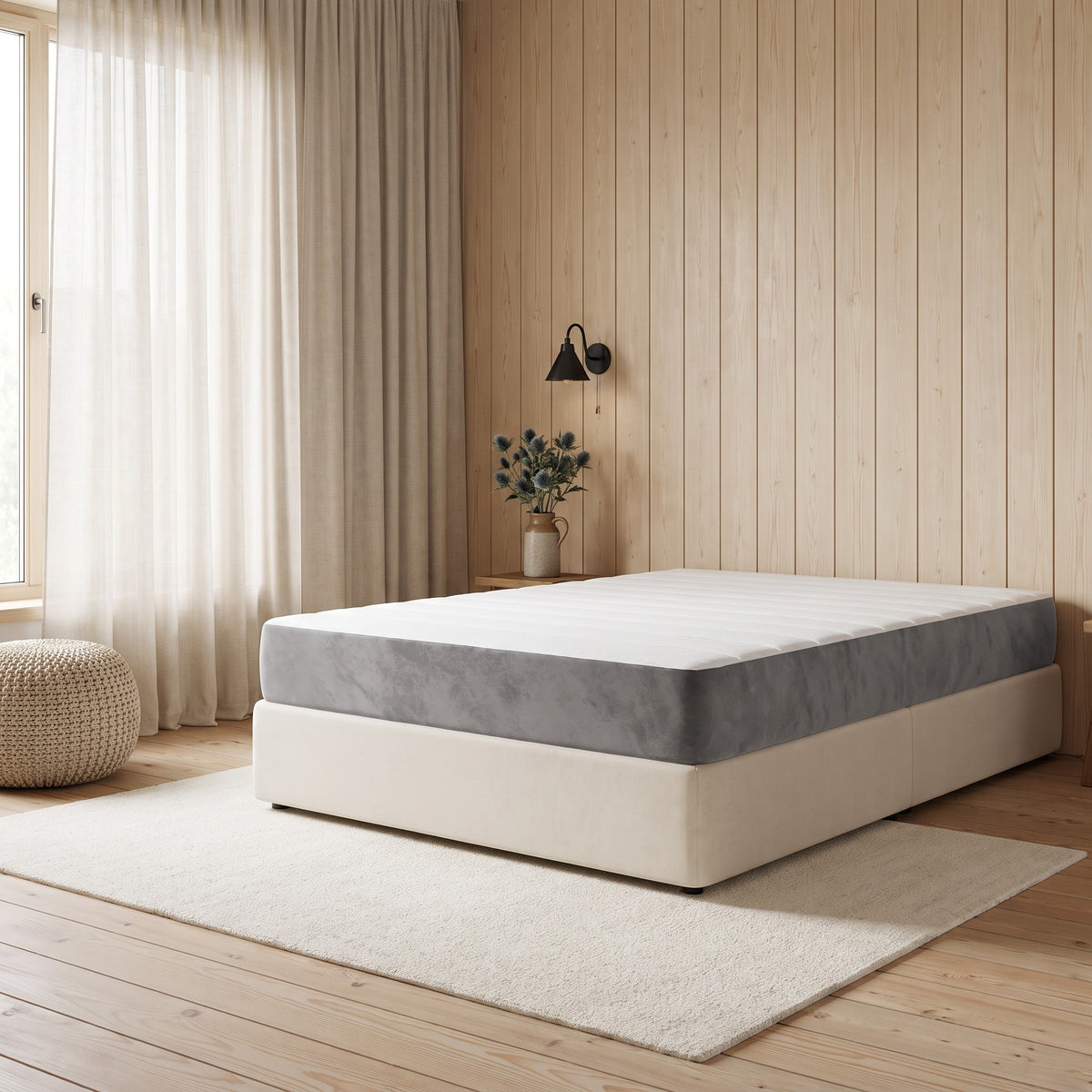 Matelas à ressorts ensachés en velours, grandes longueurs, blanc et gris clair, chambre de jour #Couleur_Blanc et gris clair