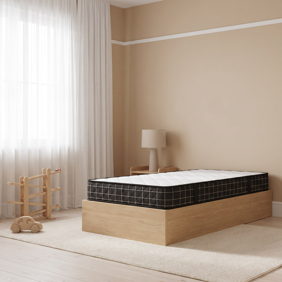 Matelas enfant à ressorts 80 x 160 cm, chambre de jour #Modèle_Bonnell 18 cm, blanc, gris foncé et noir