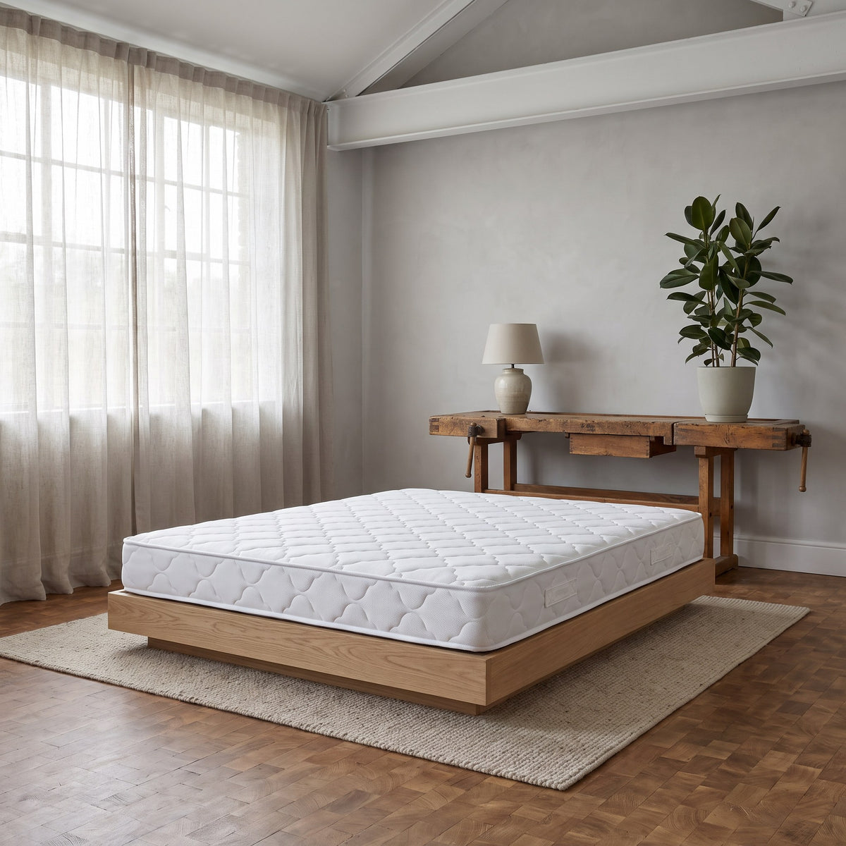 Matelas mousse et fibre de coco 10,5 cm, housse jacquard, chambre de jour