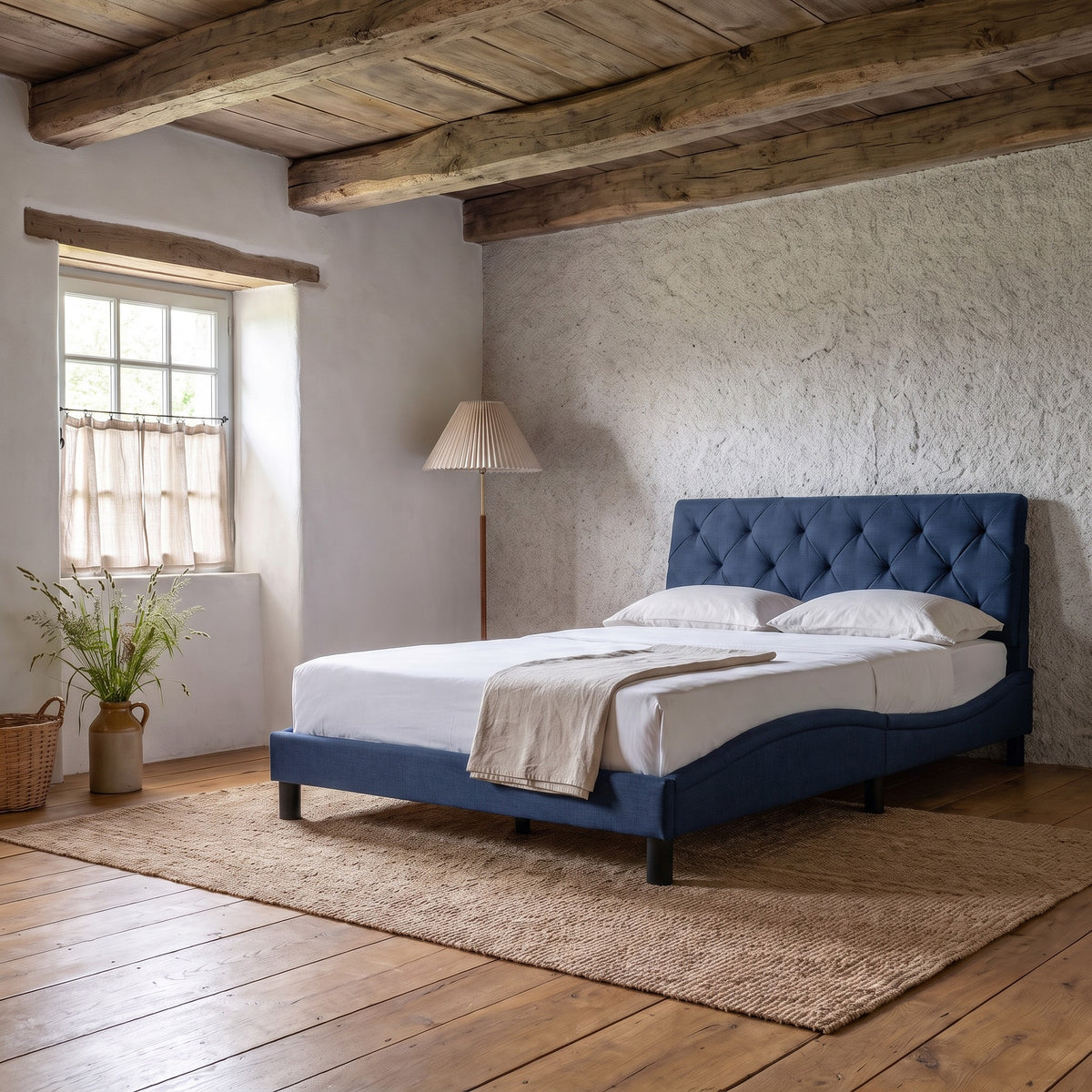 Sommier en tissu avec éclairage LED bleu, chambre de jour
