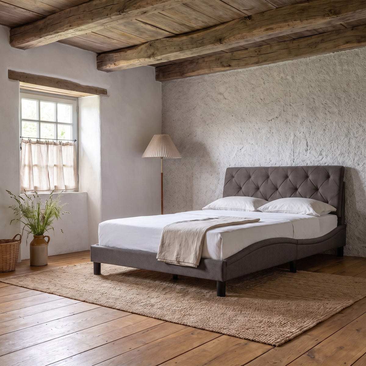 Sommier en tissu avec éclairage LED gris foncé, chambre de jour