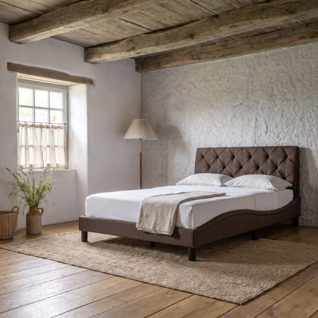 Sommier en tissu avec éclairage LED marron foncé, chambre de jour