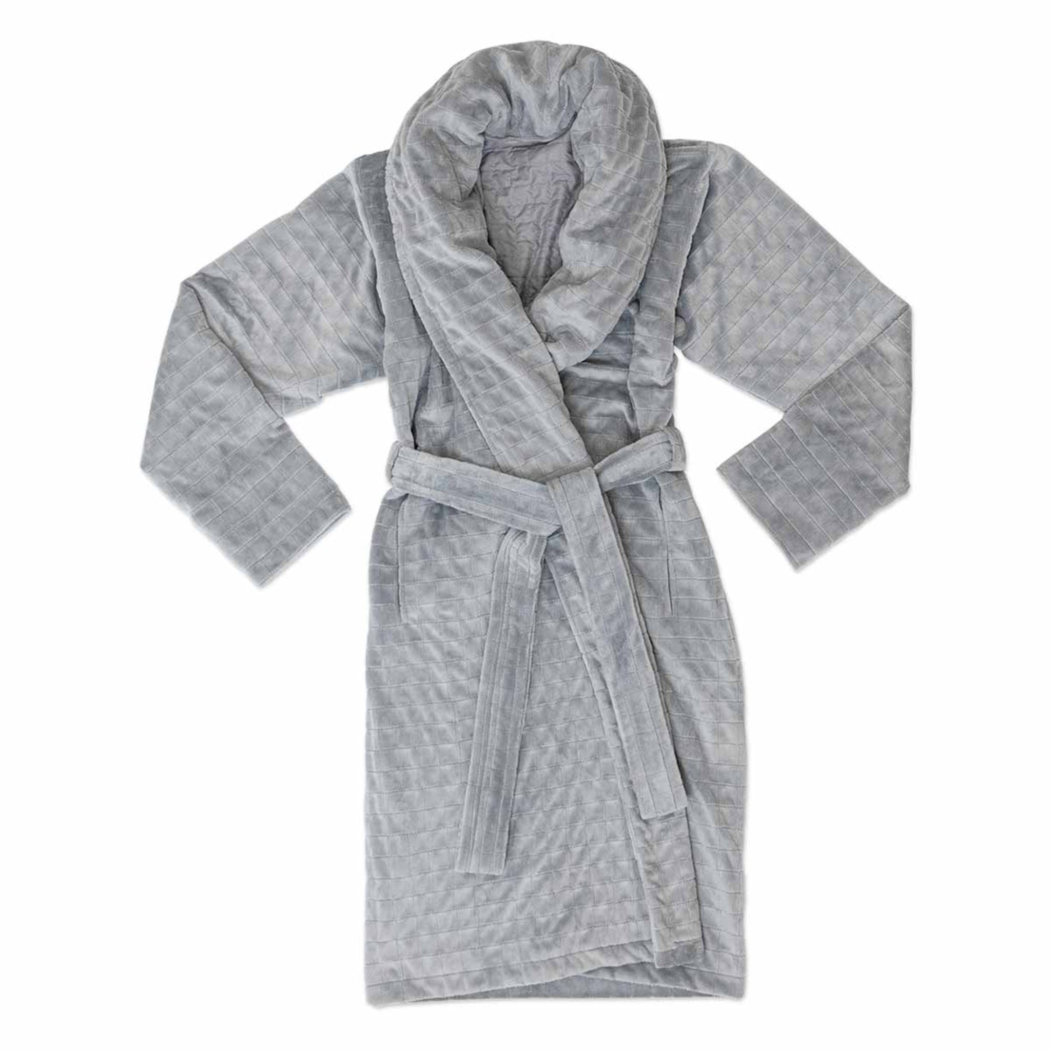 Peignoir lesté Balance gris porté, inclus dans le Pack Jour et Nuit Coton