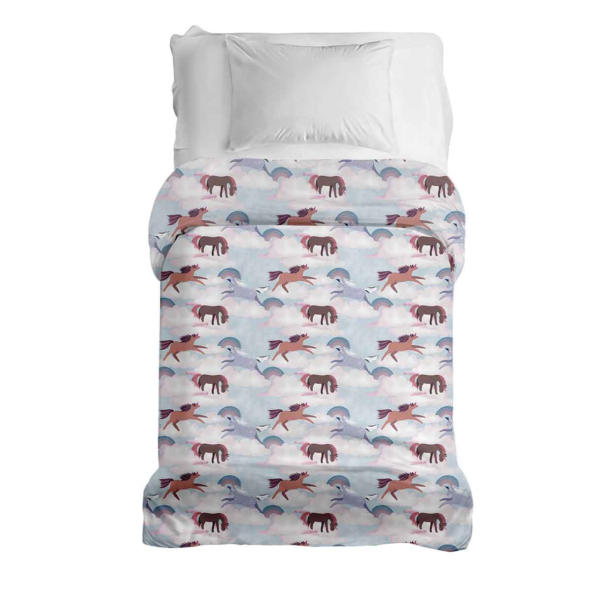Housse à motifs pour couverture lestée enfant, imprimé Chevaux arc-en-ciel #Motif_Chevaux arc-en-ciel