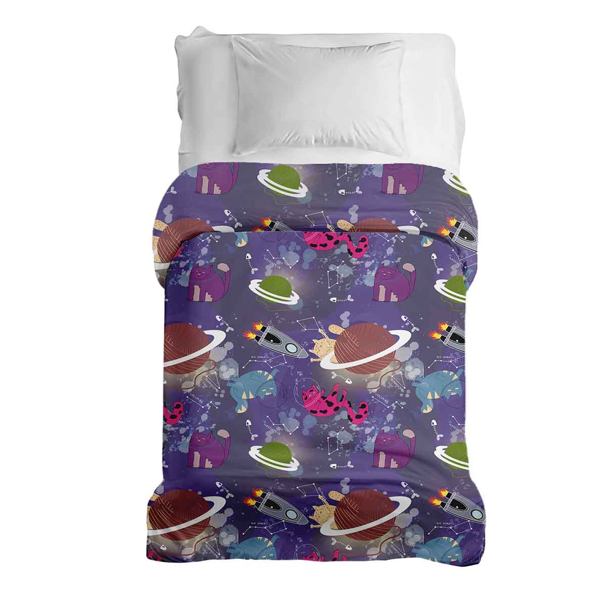 Housse à motifs pour couverture lestée enfant, imprimé Chats de l'espace