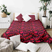 Housse à motifs pour couverture lestée, motif J aime le coeur, sur un lit #Motif_J aime le coeur