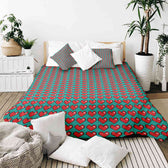 Housse à motifs pour couverture lestée, motif L amour du jeu, sur un lit #Motif_L amour du jeu