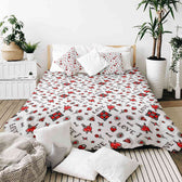 Housse à motifs pour couverture lestée, motif Cadenas d'amour, sur un lit #Motif_Cadenas d'amour