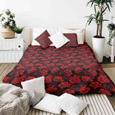 Housse à motifs pour couverture lestée, motif Rose 3, sur un lit #Motif_Rose 3