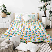 Housse à motifs pour couverture lestée, motif Arc en ciel, sur un lit #Motif_Arc en ciel