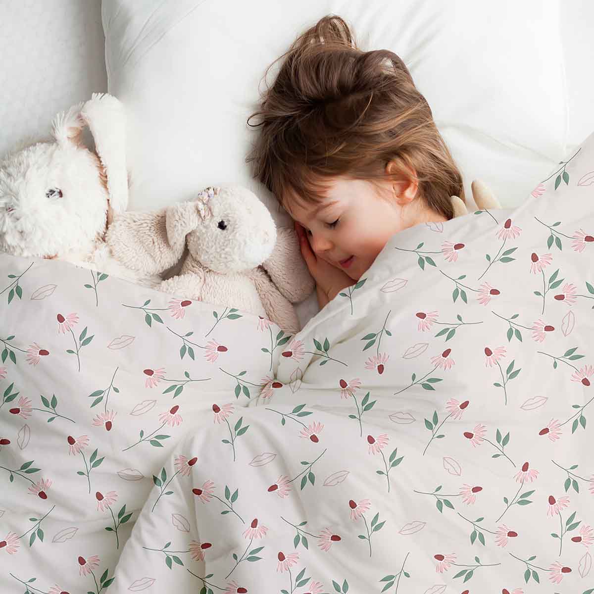 Housse à motifs pour couverture lestée enfant, imprimé Roses, pendant la sieste