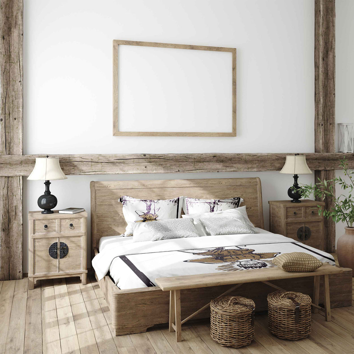Housse à motifs pour couverture lestée, motif Pendu, sur un lit