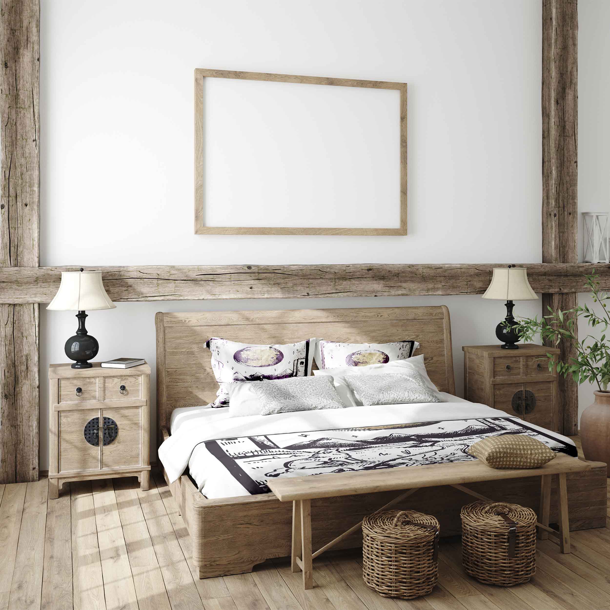 Housse à motifs pour couverture lestée, motif Loups hurlants, sur un lit