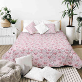 Housse à motifs pour couverture lestée, motif Coeur rose, sur un lit #Motif_Coeur rose