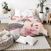 Housse à motifs pour couverture lestée, motif Magnolia, sur un lit #Motif_Magnolia