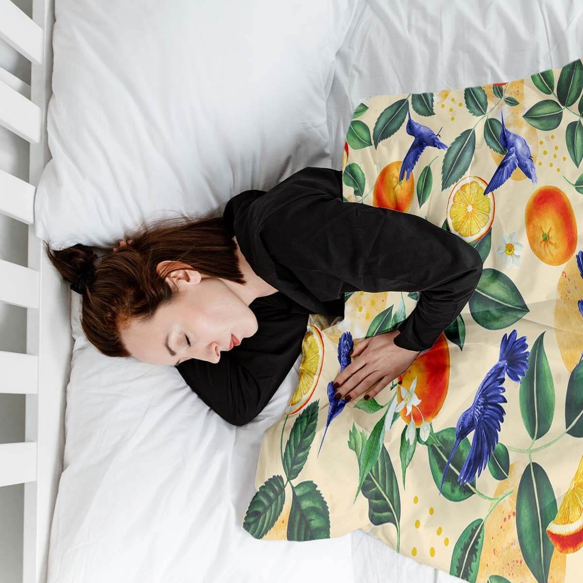 Couverture lestée Collection Floral, motif Orange, vue en situation