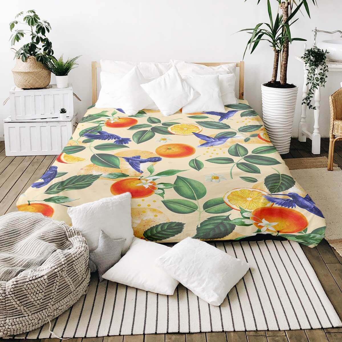 Couverture lestée Collection Floral, motif Orange, vue en situation