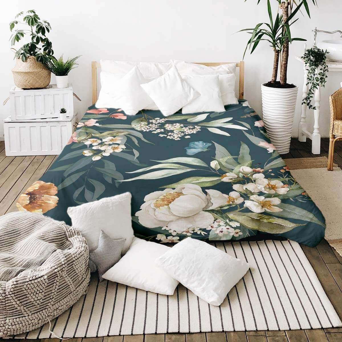 Housse à motifs pour couverture lestée, motif Aquarelle, sur un lit