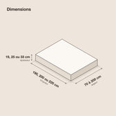 Matelas à ressorts ensachés matelassé, confort moyen, schéma des dimensions