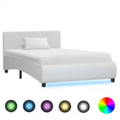 Sommier en similicuir blanc avec LED et télécommande, photo produit avec éclairage LED #Couleur_Blanc