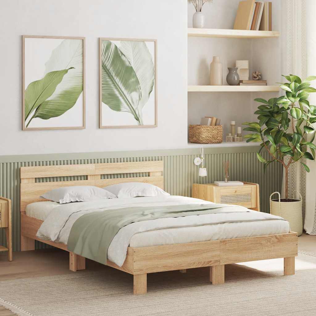 Sommier en bois avec LED chêne sonoma