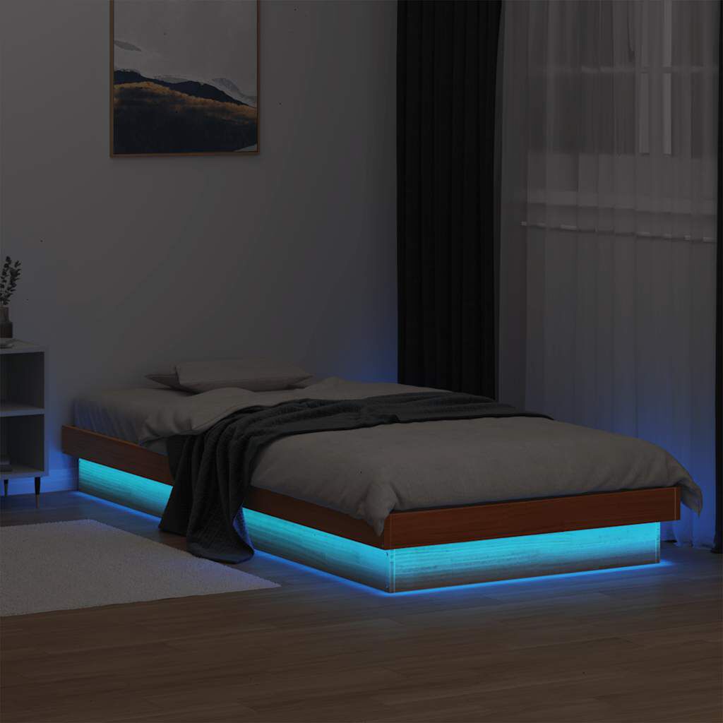 Sommier en pin massif avec LED cire marron #Finition_Cire marron