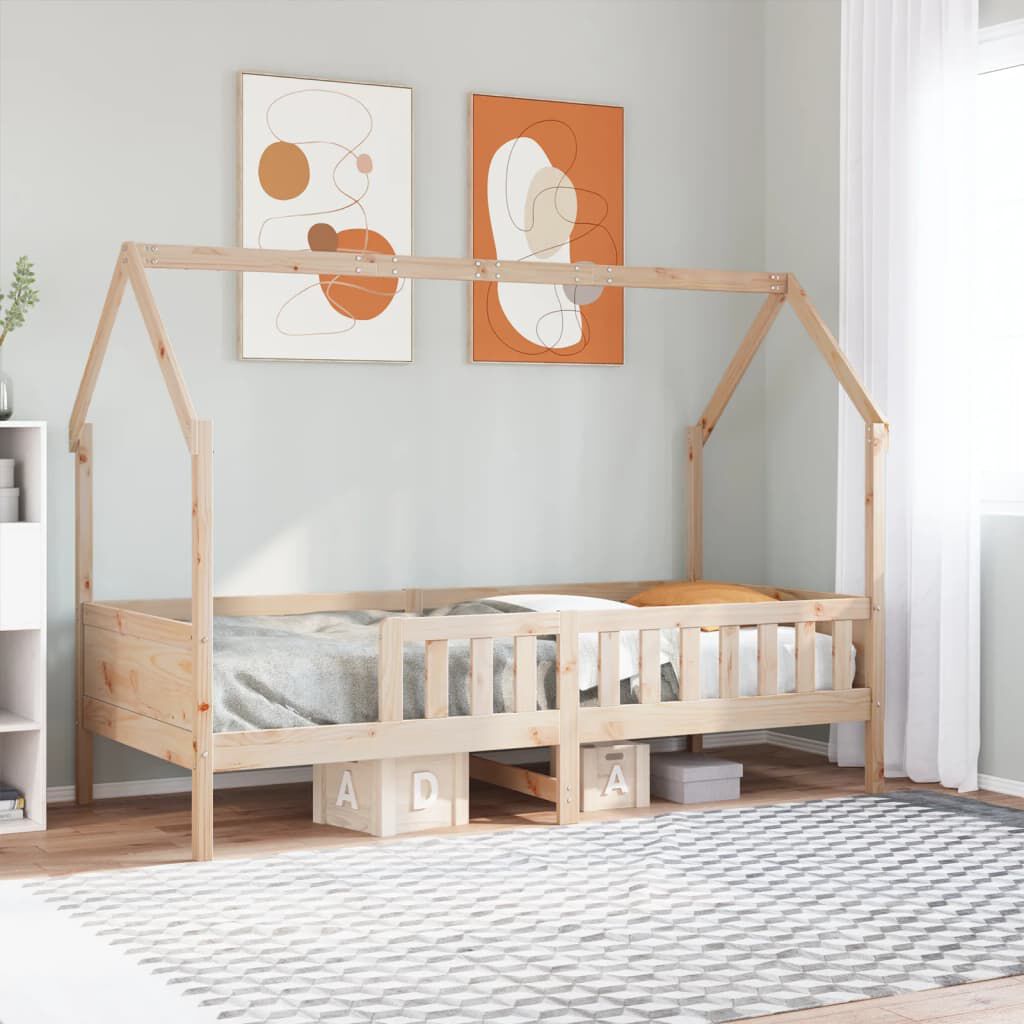 Lit cabane enfant surélevé en pin massif, coloris naturel, photo produit #Couleur_Naturel