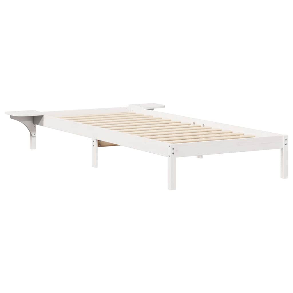 Sommier en pin massif avec tables de chevet intégrées, coloris blanc, photo produit
