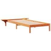Sommier en pin massif avec tables de chevet intégrées, coloris brun ciré, photo produit #Couleur_Brun ciré