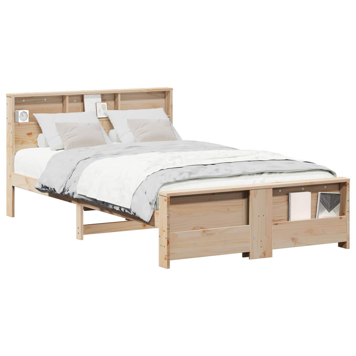 Sommier en pin massif avec tête de lit étagère naturel #Finition_Naturel