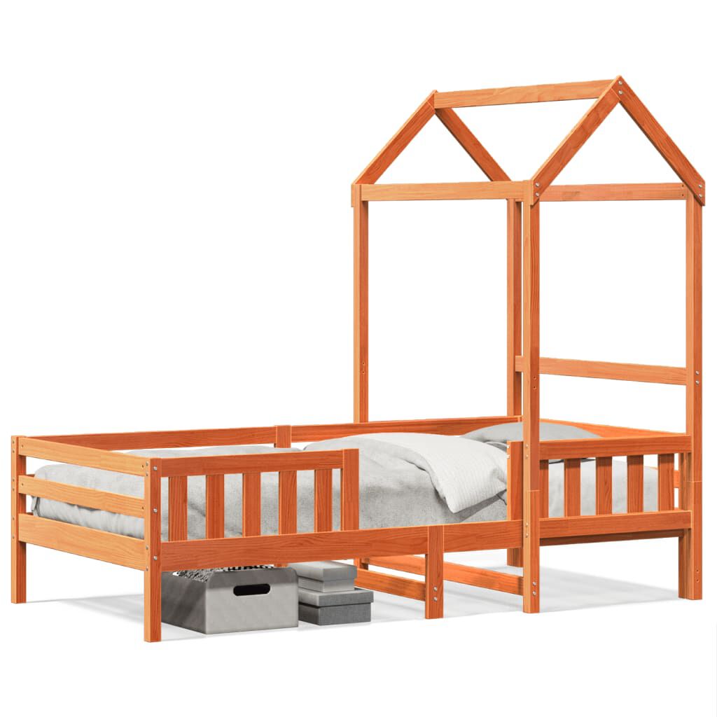 Lit cabane avec toit #Finition_Cire marron