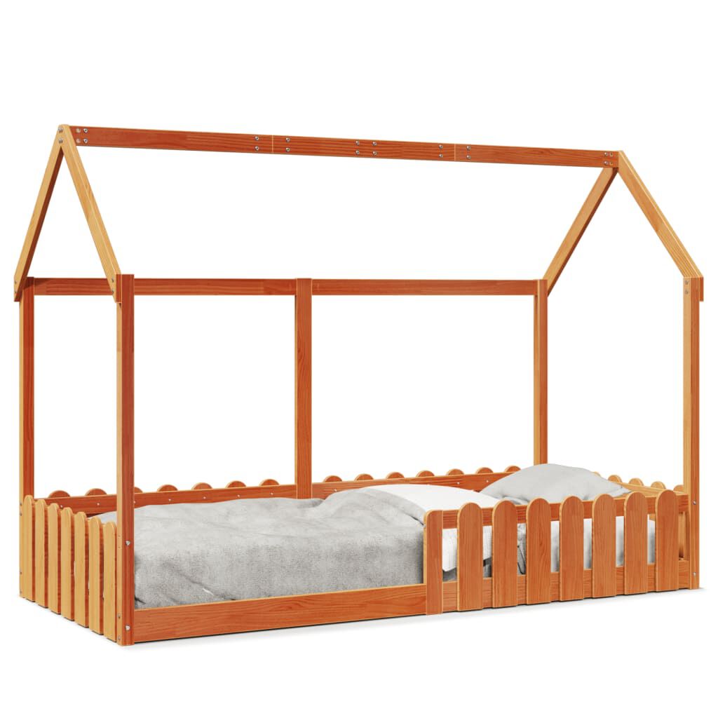 Lit cabane enfant en pin massif, coloris brun ciré, photo produit, deuxième vue