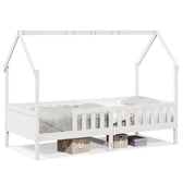 Lit cabane enfant surélevé en pin massif, coloris blanc, photo produit, deuxième vue #Couleur_Blanc