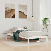 Sommier en pin massif avec tables de chevet intégrées, coloris blanc, photo produit, deuxième vue #Couleur_Blanc