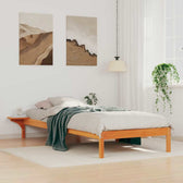 Sommier en pin massif avec tables de chevet intégrées, coloris brun ciré, photo produit, deuxième vue #Couleur_Brun ciré