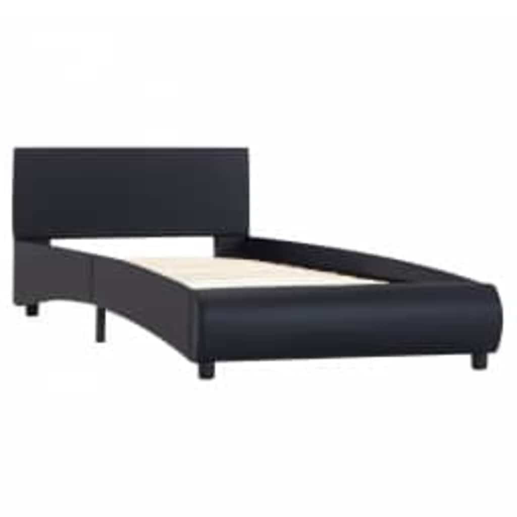 Sommier en similicuir noir avec LED et télécommande, photo produit sans matelas