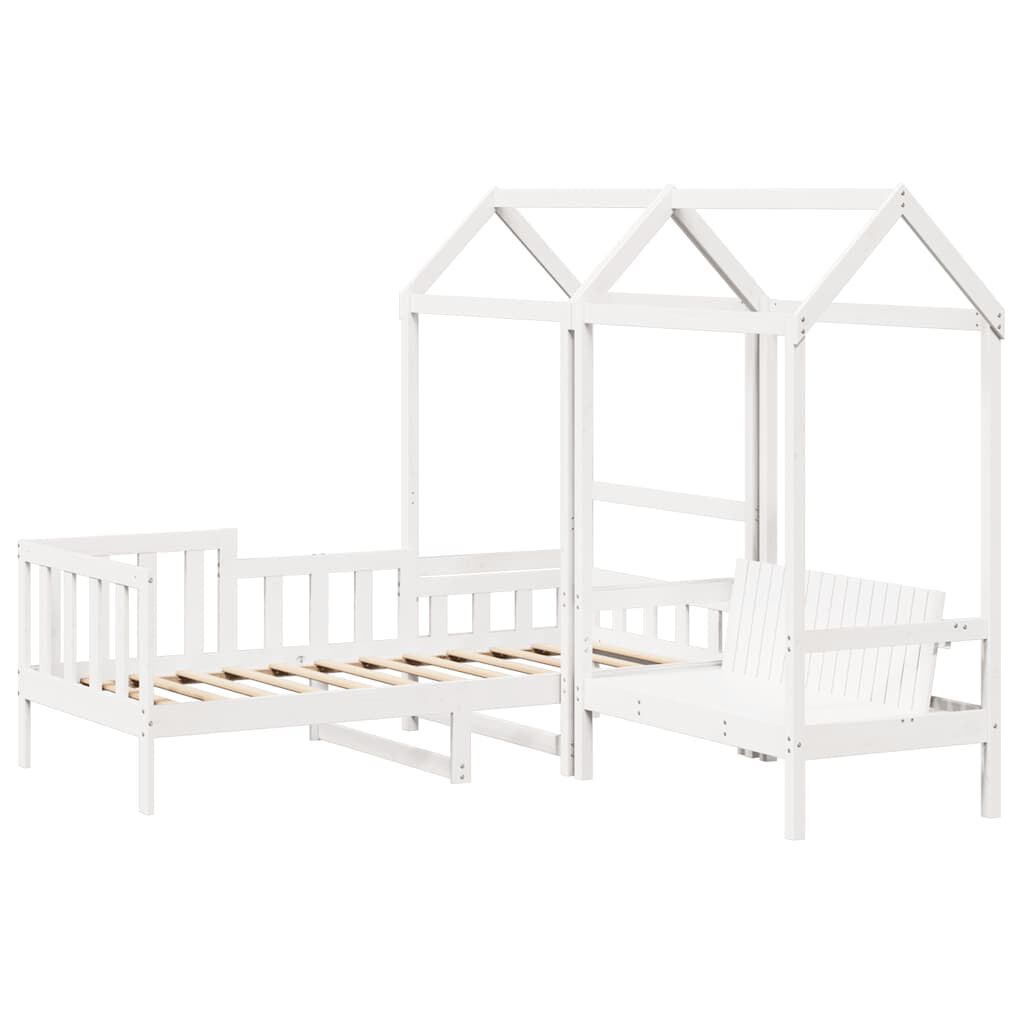 Lit de jour cabane avec banc et toit blanc