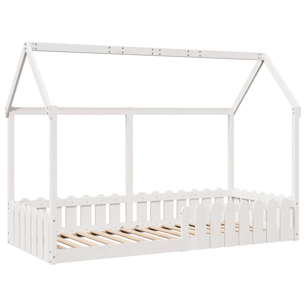 Lit cabane enfant en pin massif, coloris blanc, photo produit, troisième vue