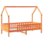 Lit cabane enfant surélevé en pin massif, coloris brun ciré, photo produit, troisième vue #Couleur_Brun ciré