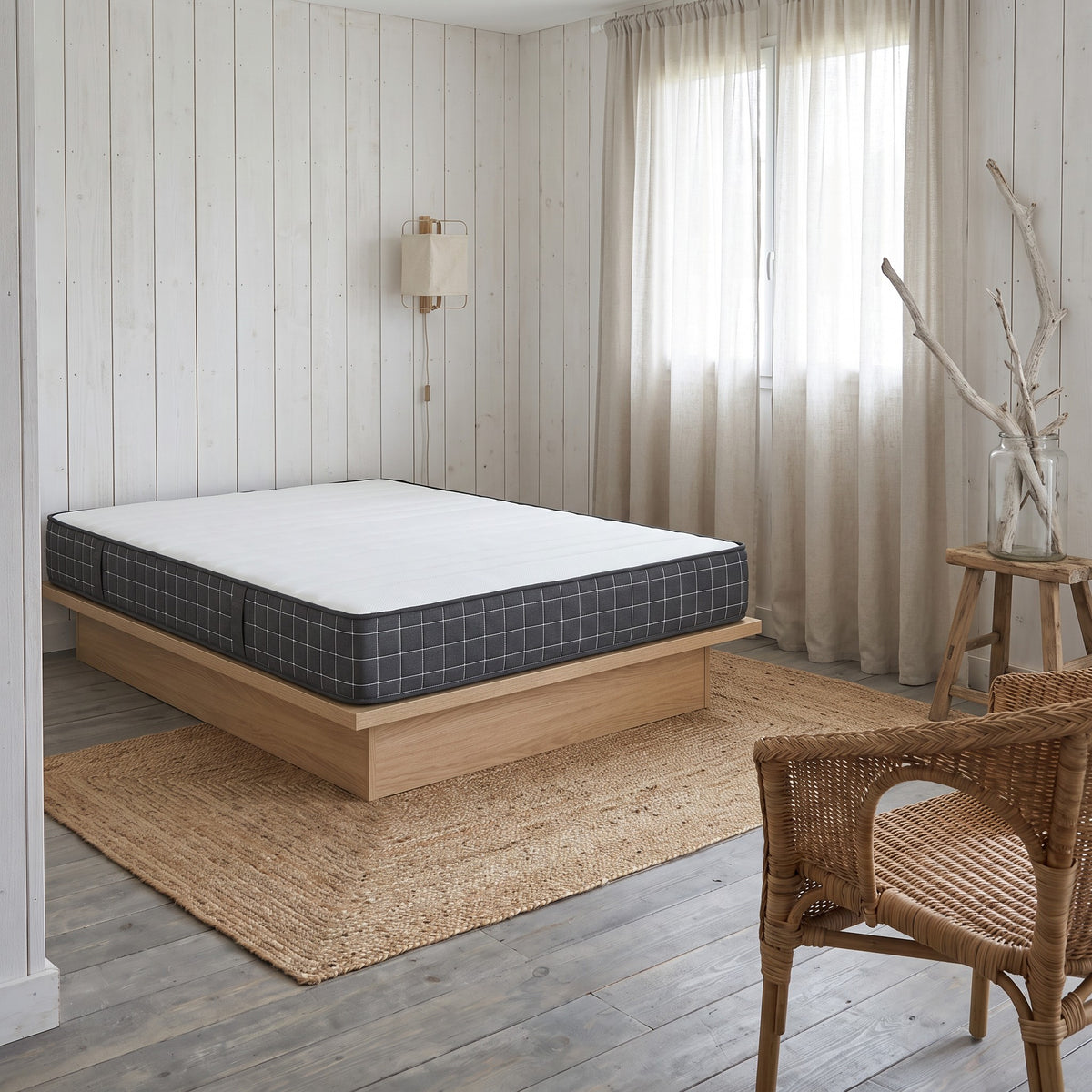 Matelas à ressorts Bonnell, fermeté moyenne, blanc, gris foncé et noir, chambre de jour #Couleur_Blanc, gris foncé et noir