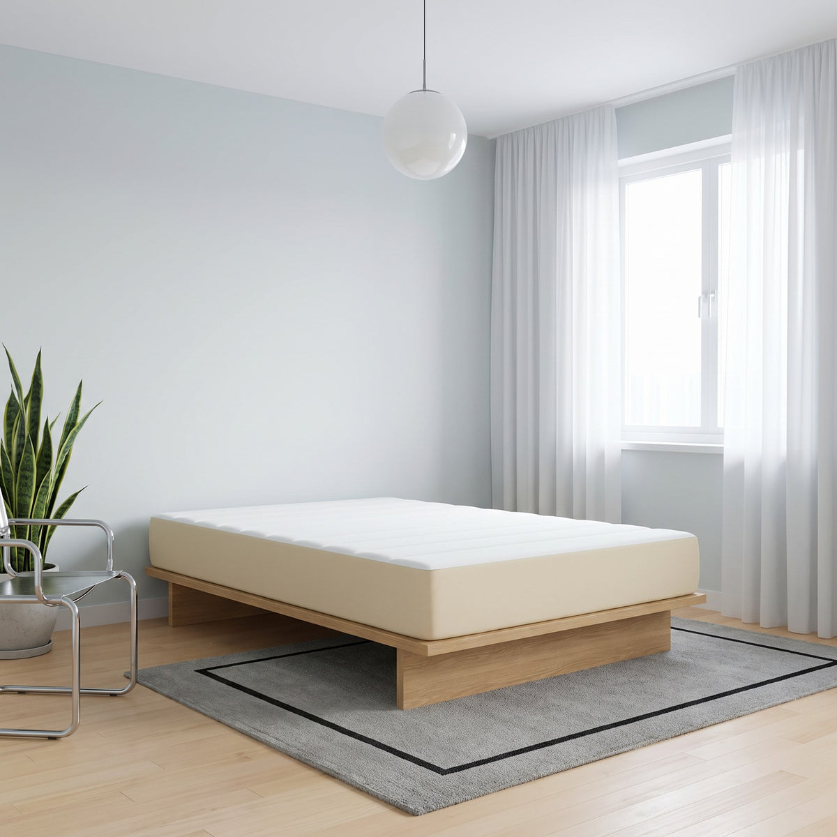 Matelas à ressorts ensachés 20 cm, bordure en similicuir, blanc et crème, chambre de jour #Couleur_Blanc et crème